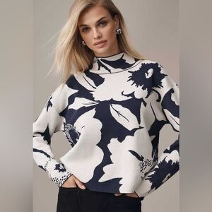 Maeve Navy and White Striped Knit Pullover
